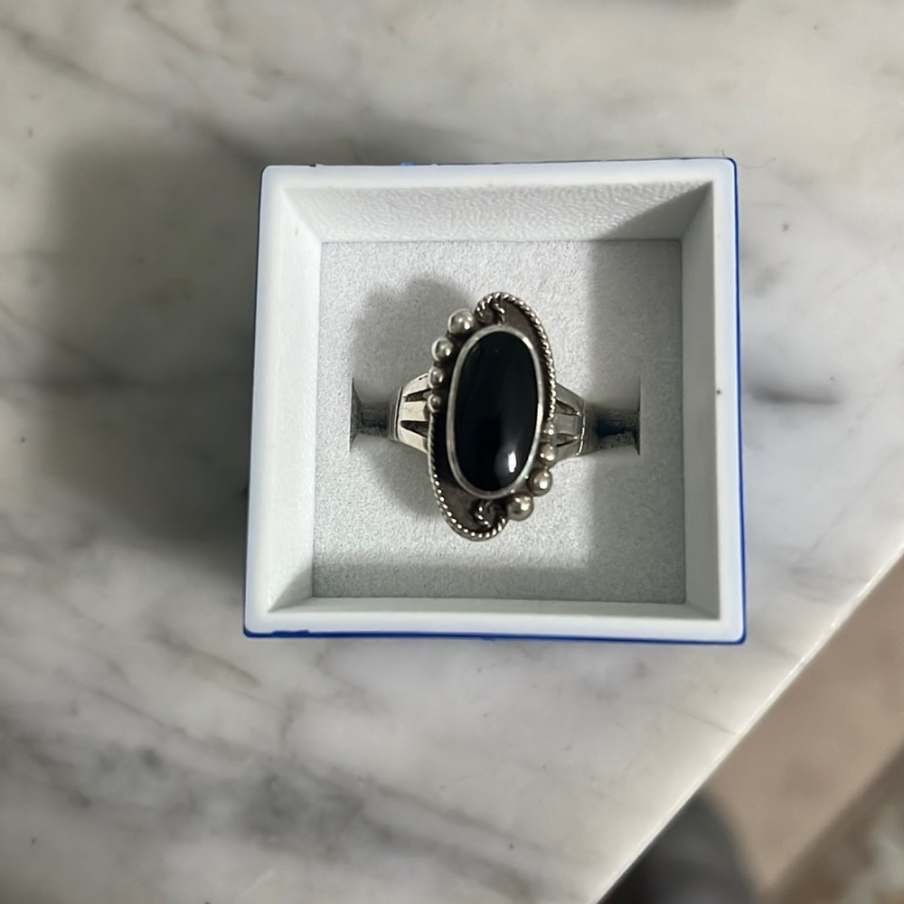 Silver ring with black stone Size 7
